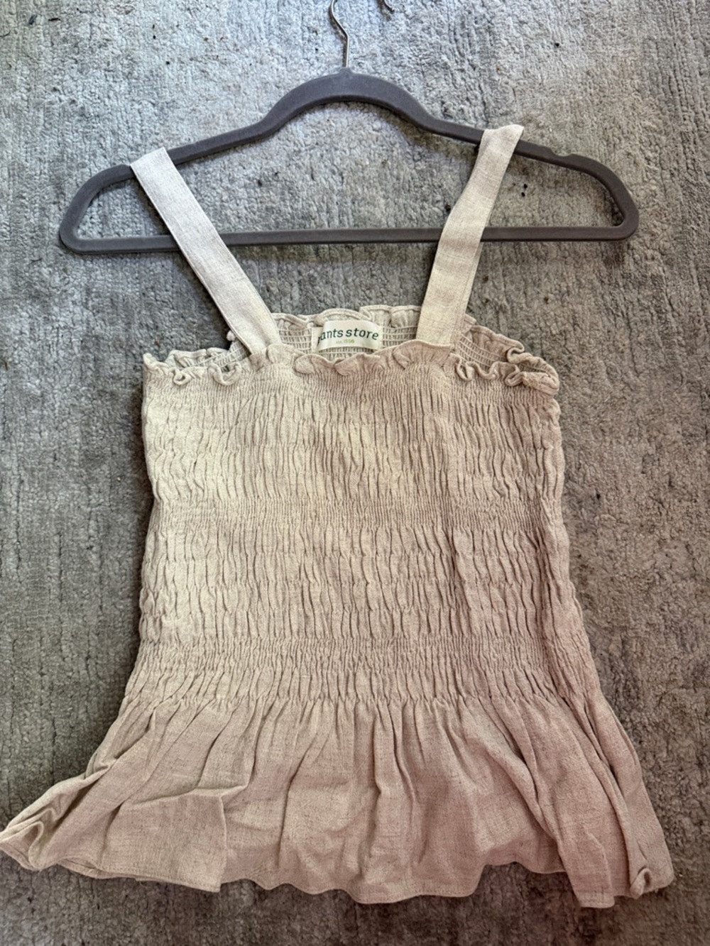 Pants Store Smocked Cream Women's Tank Top with Ruffled Hem